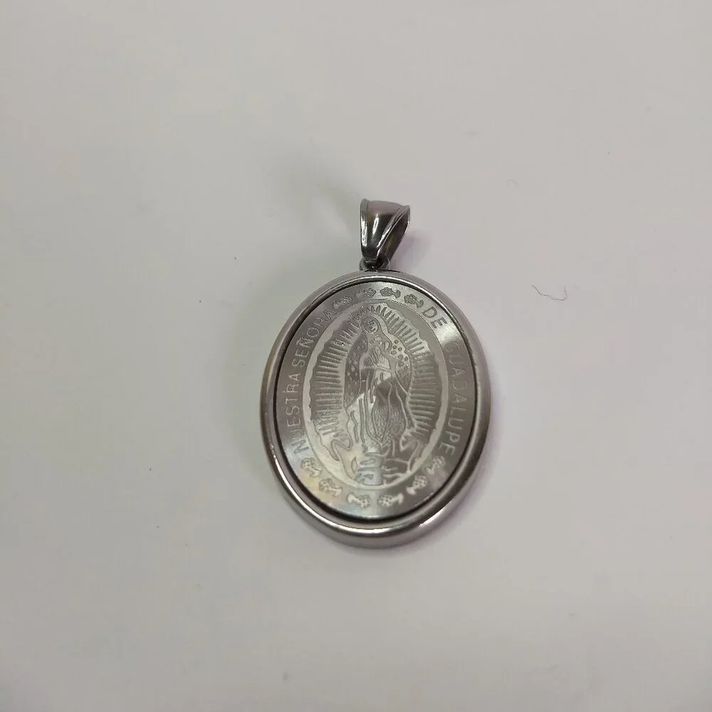 Nuestra Senora De Guadalupe Etched Oval Stainless Steel Pendant Religious Gift